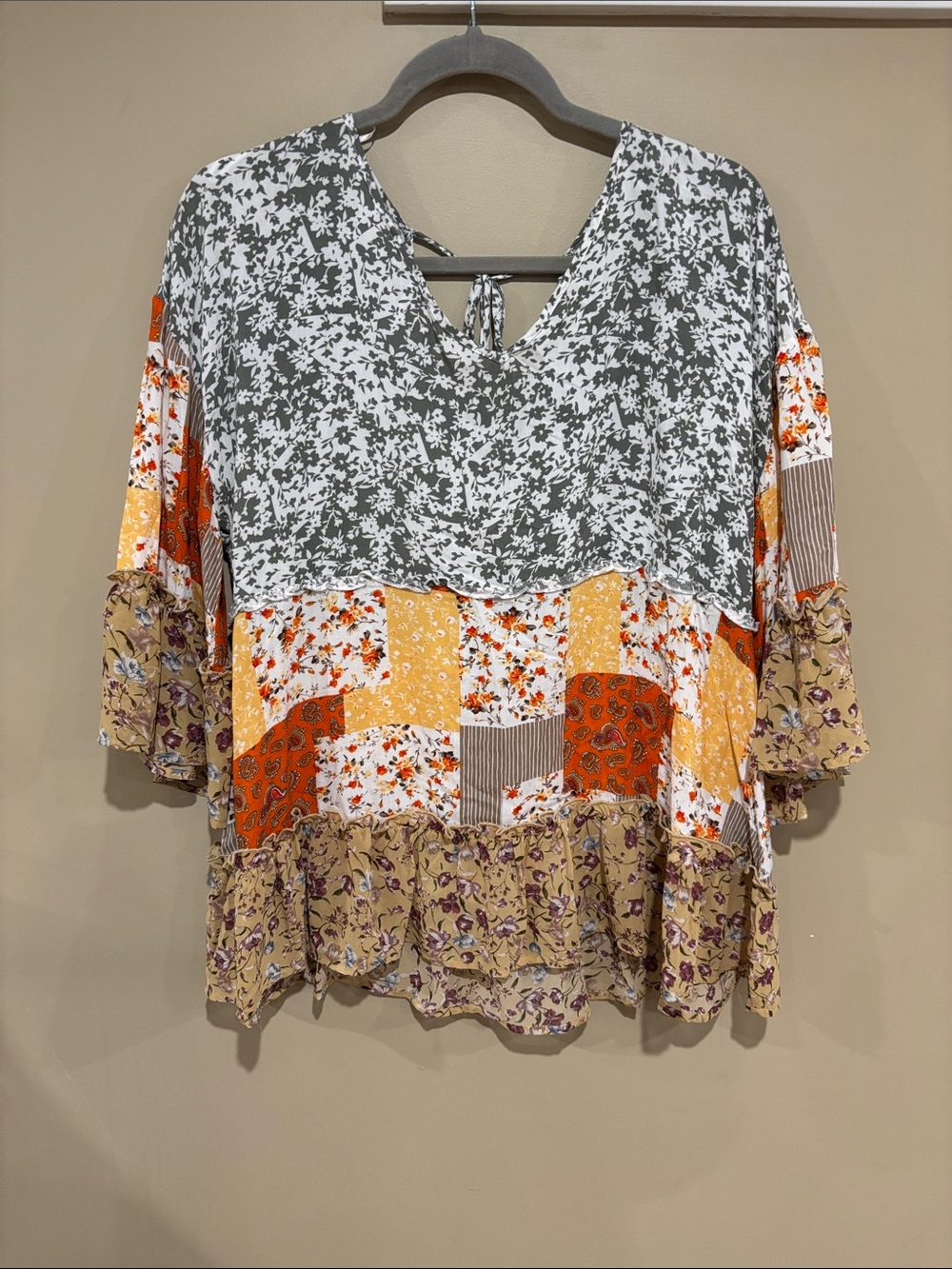 Gigio patchwork bell sleeve top